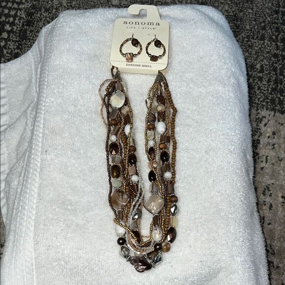 Brown Multi-Strand Necklace and Earring Set - Picture 1 of 3